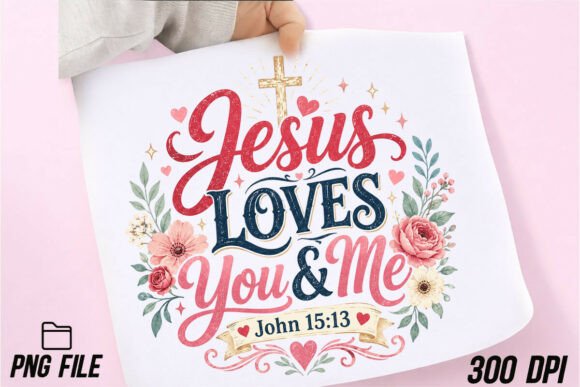 Bible Verse PNG: Jesus Loves You and Me Design Asset