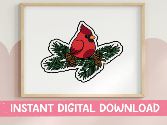 Cardinal on Pine Branch Winter Sticker: A Design Asset for Seasonal Charm