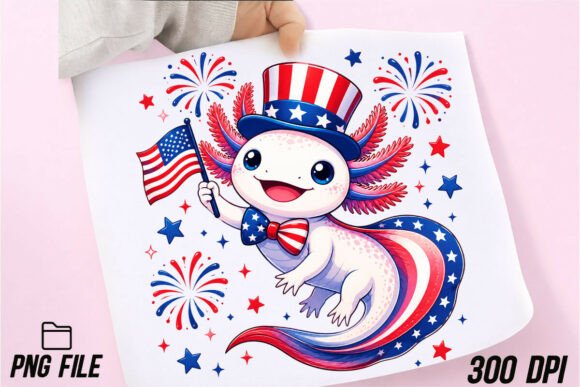 Celebrate with Character: The Axolotl USA Flag Stars PNG