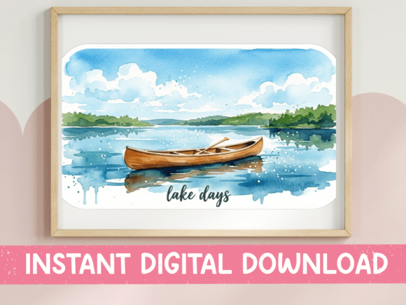 Lake Days Watercolor Canoe Scene: Capturing Serenity in Design