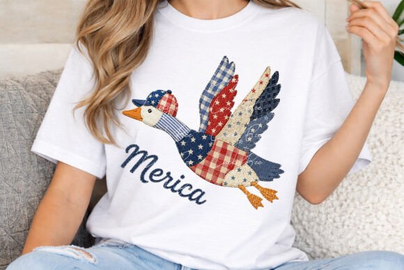 Merica Patriotic Patchwork Goose PNG: A Stitch of Americana