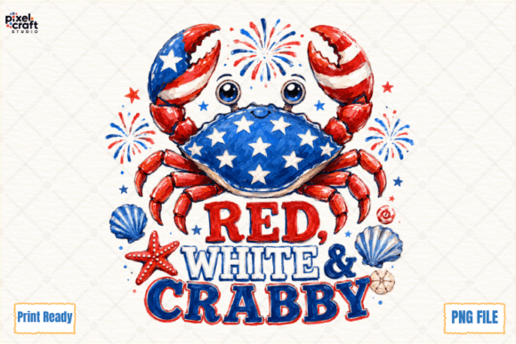 Patriotic 4th of July Crab PNG: Coastal Charm for Your Holiday Designs