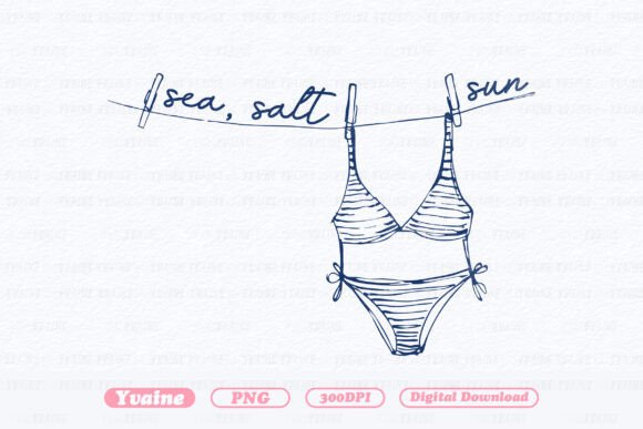 Retro Summer PNG Beach Bikini Doodle: Capturing Salty, Sun-Kissed Vibes