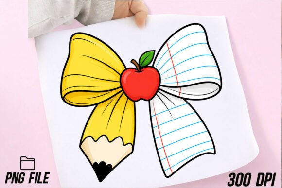Teacher Pencil Paper Bow PNG: A Coquette Design Asset